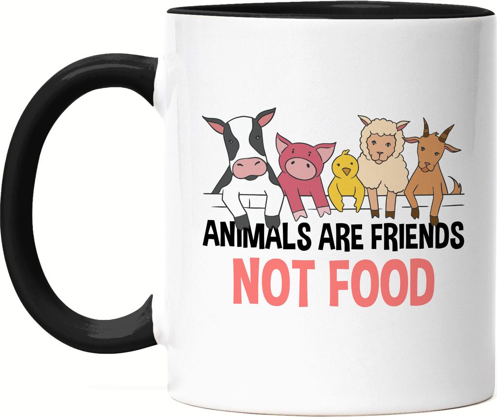 Animals Are Friends Not Food Tasse Schwarz Vegan Vegetarier Geschenkidee Plant-Based Tierwohl