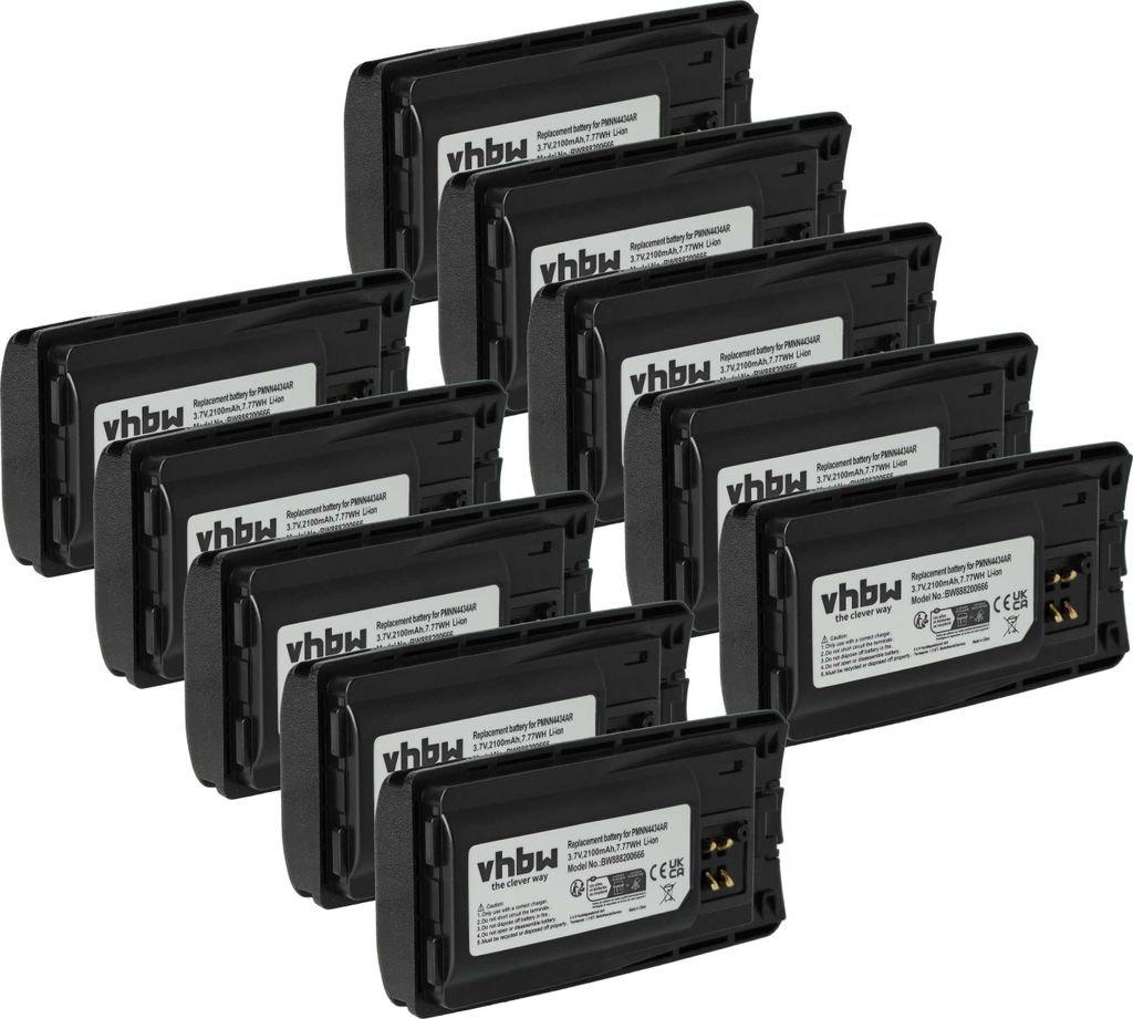 vhbw 10x Akku kompatibel mit Motorola XT665, XT660d Funkgerät, Walkie Talkie (2100 mAh, 3,7 V, Li-Ion)