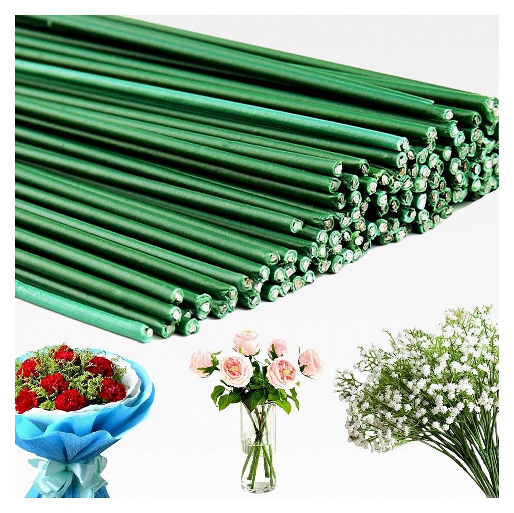 Packung mit 60 Stück, grüner Blumendraht - Floristendraht - Steckdraht - Geeignet für Blumenstraußverpackungen, leicht und flexibel, bricht nic...