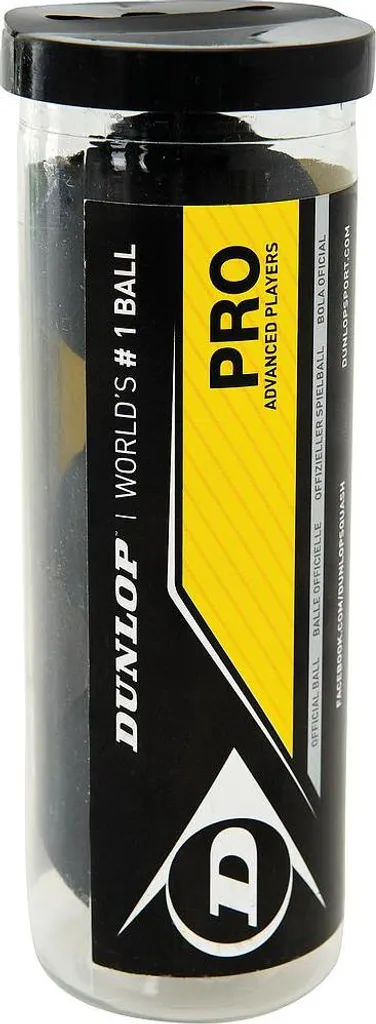 Balle de squash Dunlop Pro en lot de 3 unités à double point jaune