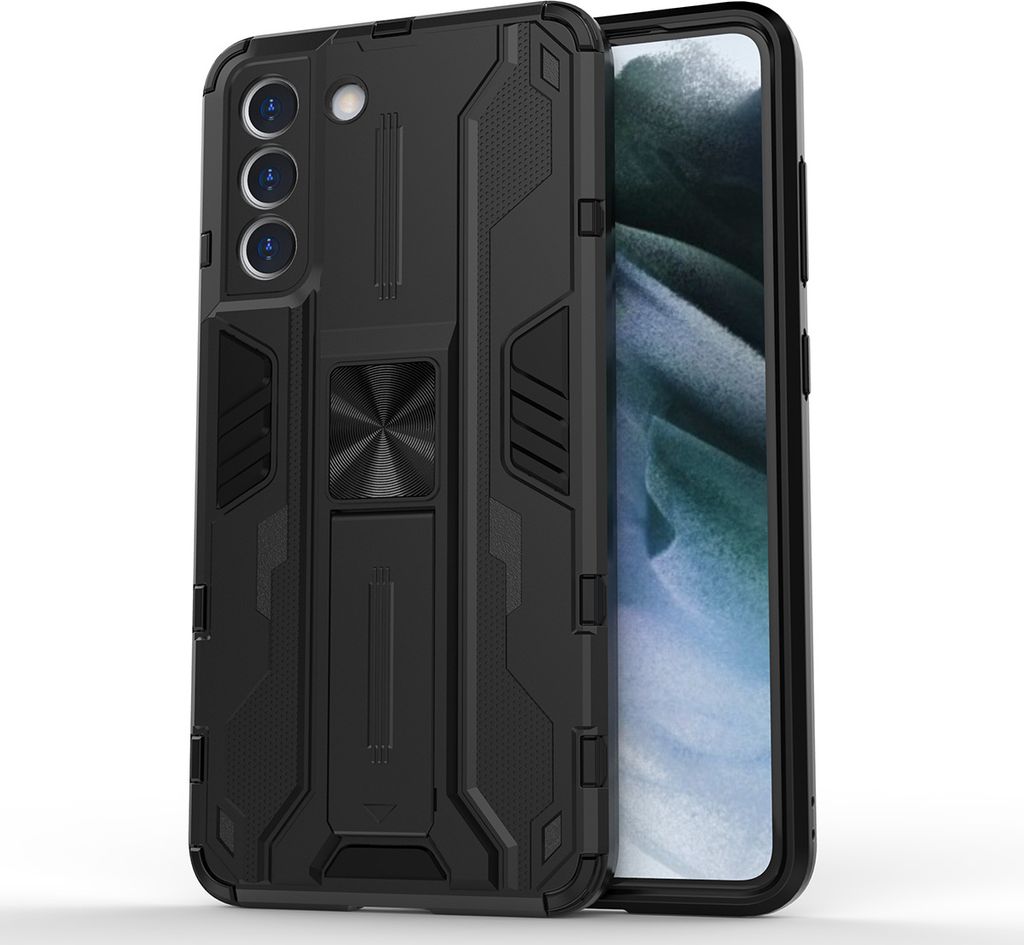 Galaxy S21 FE 5G Hülle, Dual Layer PC TPU Bumper Stoßfest Ständer Schutzhülle für Samsung Galaxy S21 FE 5G Schwarz