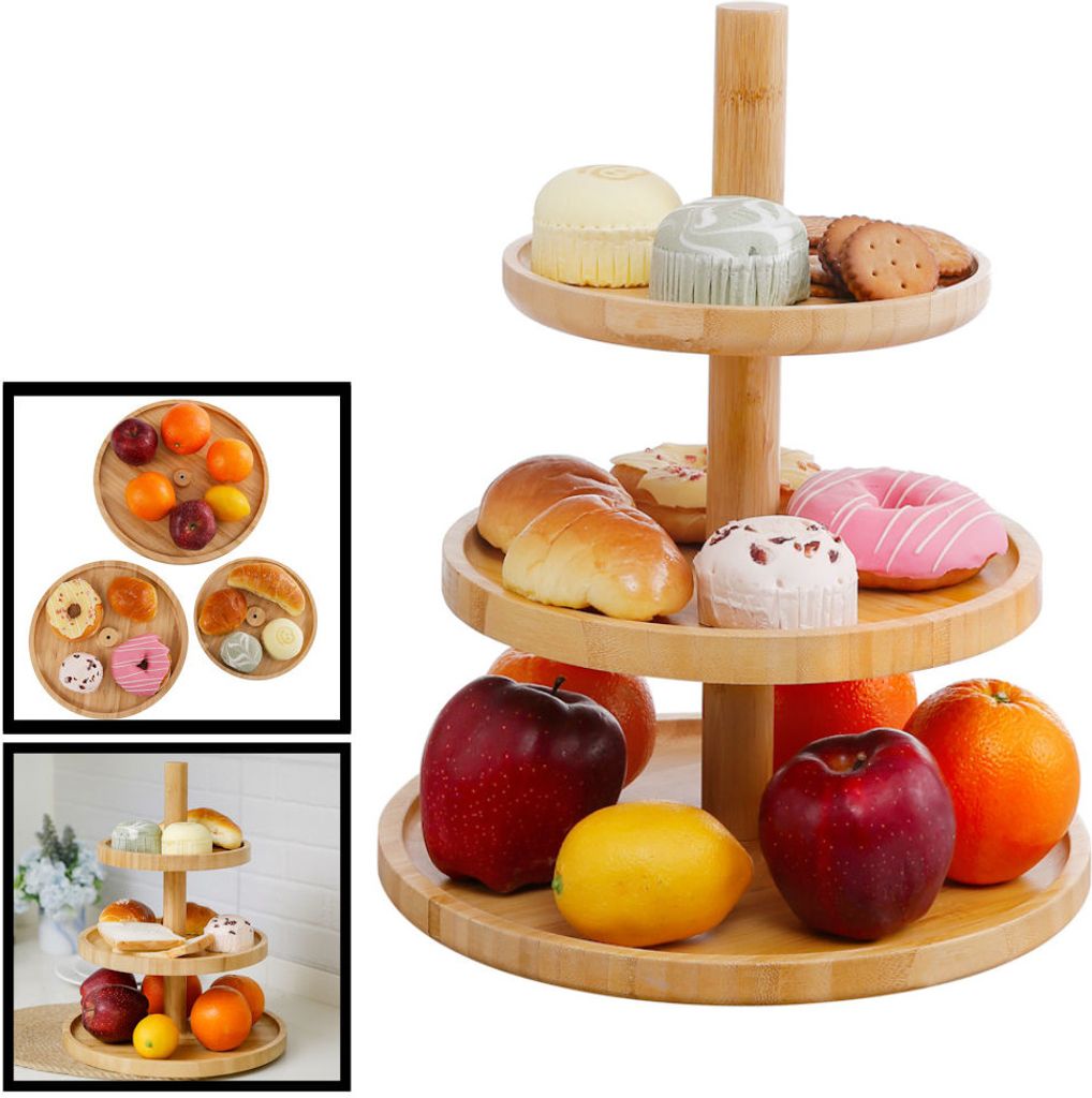 Etagere 3-stöckig - Hochwertiges Bambus holz - Holz- Snack- Süßigkeiten / Servierplatte - Decopatent