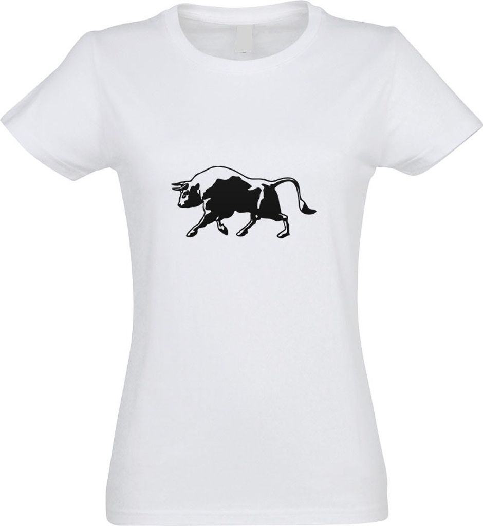 Kiwistar - T-Shirt tailliert - Damen - Weiss - Stier Motiv 1 - Bulle - Hausrind - mit Motiv Bedruckt - Funshirt Design - Sport - Freizeit - Damen -...