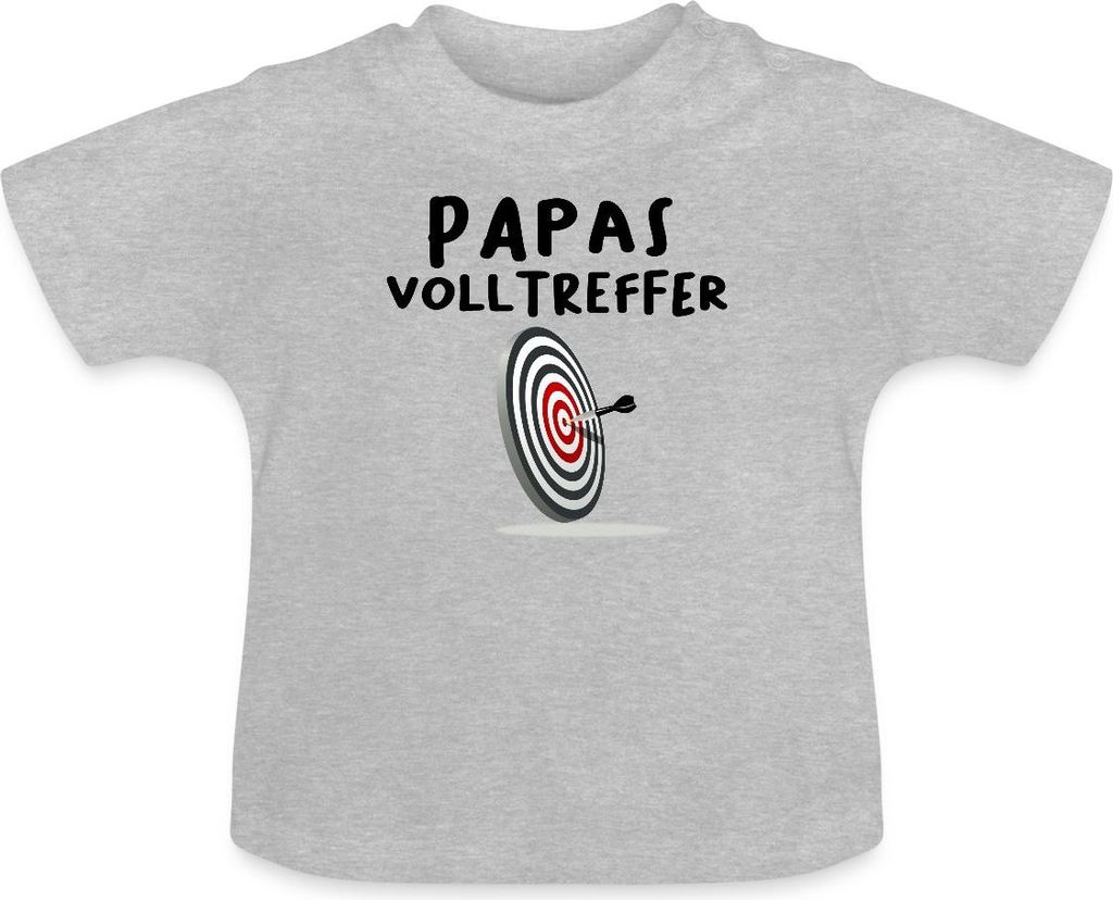 Spreadshirt Papas Volltreffer Dart Nachwuchs Baby Baby -T-Shirt mit Rundhals, 12-18 Monate, Grau meliert