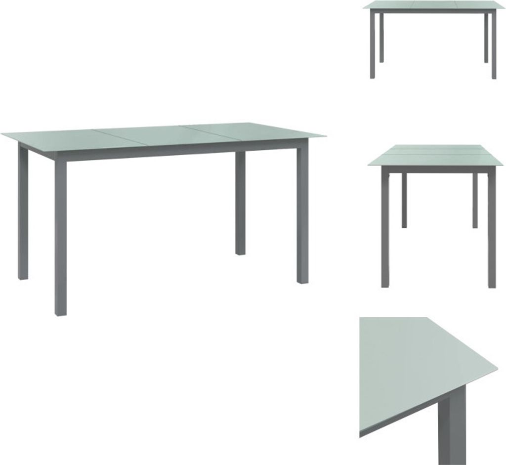 vidaXL Gartentisch Hellgrau 150x90x74 cm Aluminium und Glas - Gartentische