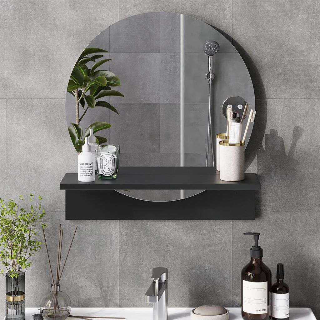 Specchio bagno Vicco Elyra Nero 50 x 54.5 cm con ripiano, Immagine del prodotto 