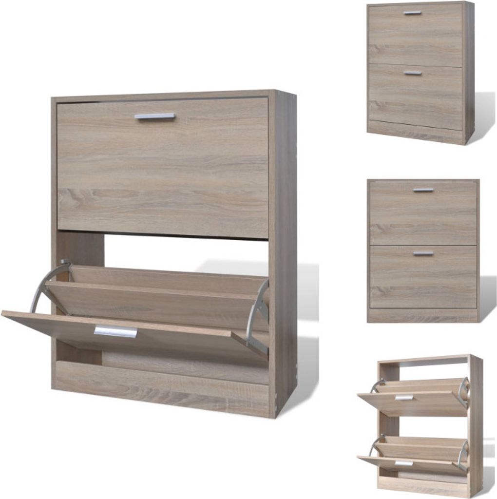 vidaXL Schuhschrank Holz in Eichen-Optik mit 2 Schuhkippern - Schuhregale & -schränke