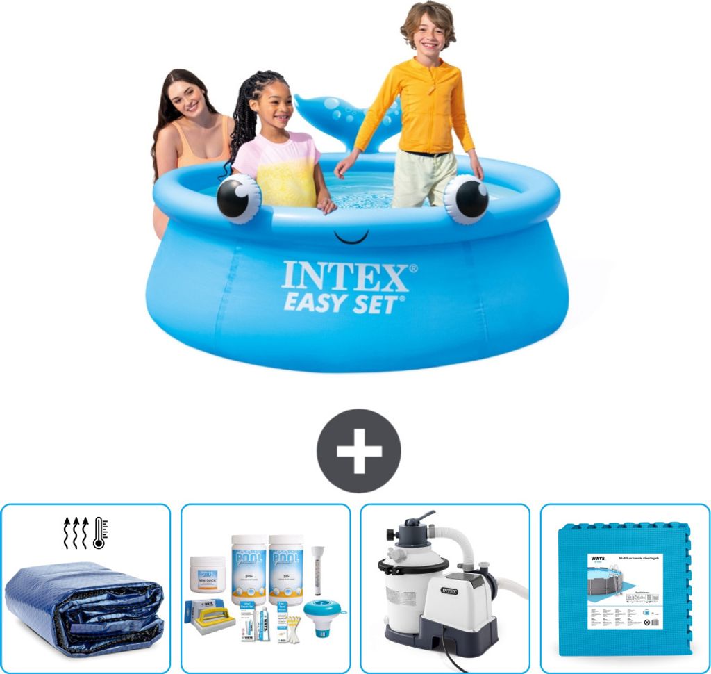 Intex runder aufblasbarer Easy Set-Pool – 183 x 51 cm – Blau – Wal – im Lieferumfang enthalten Sonnensegel - Wartungspaket - Filterpumpe f...