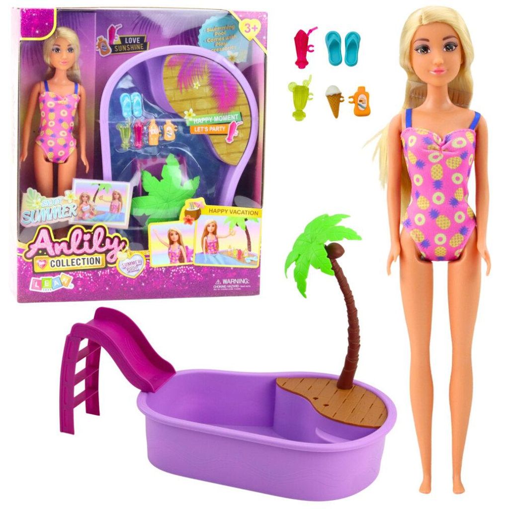 Lean Anlily Doll Set On Beach Pool Palm Zubehör 8 El.