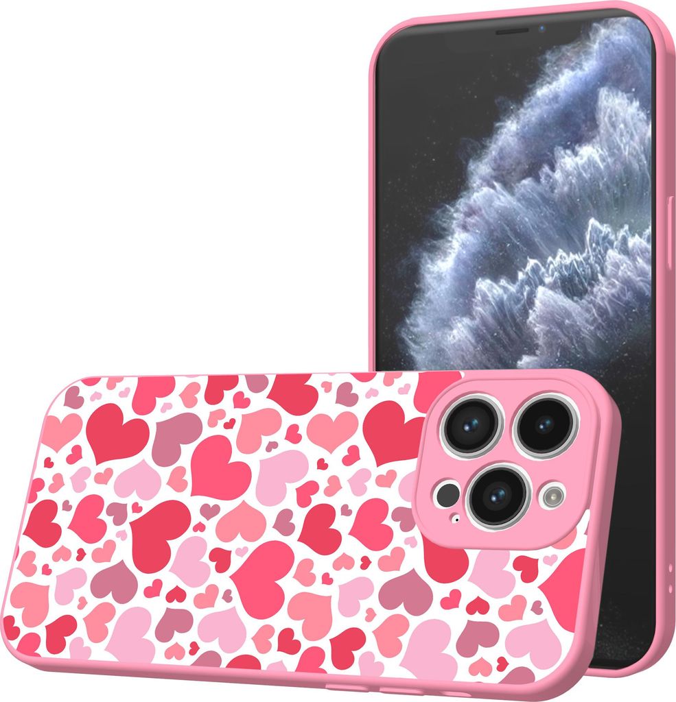 Smartphonica Handyhülle Geeignet für iPhone 11 Pro Max mit Herzen drucken - TPU Back Cover Case Hearts Design - Pink