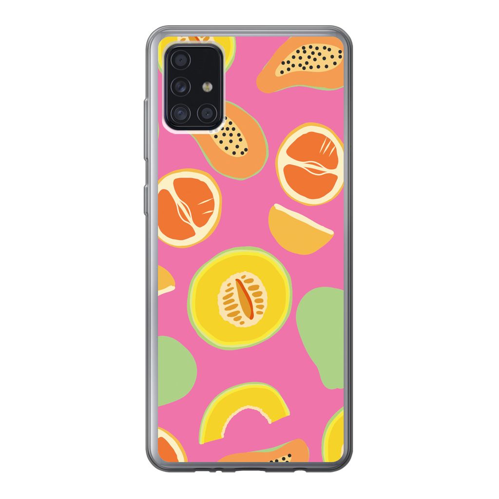 MuchoWow Handyhülle Schutzhülle Hülle für Samsung Galaxy A52 5G Obst - Muster - Rosa Silikon Softcase Handy Hülle - Umschlag