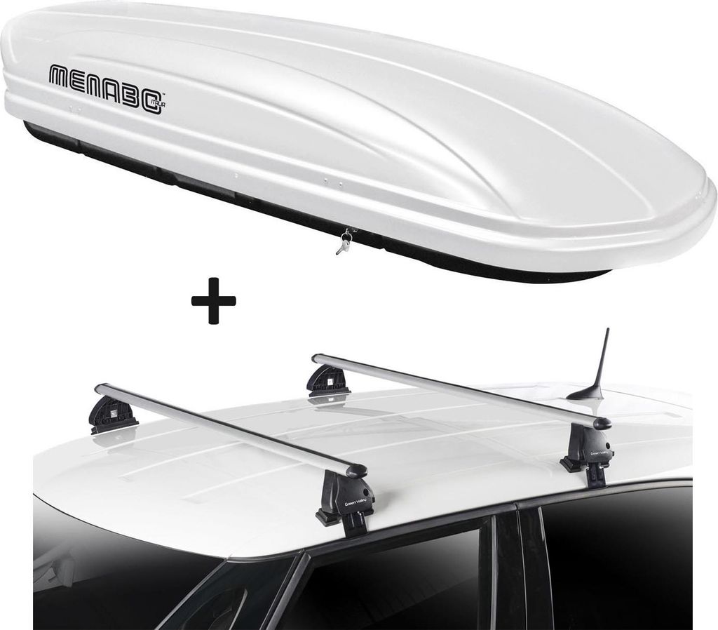 Dachbox VDPMAA320 320 Liter abschließbar weiß + Dachträger VDP EVO ALU kompatibel mit Chevrolet Matiz 5 Türer 1998-2005