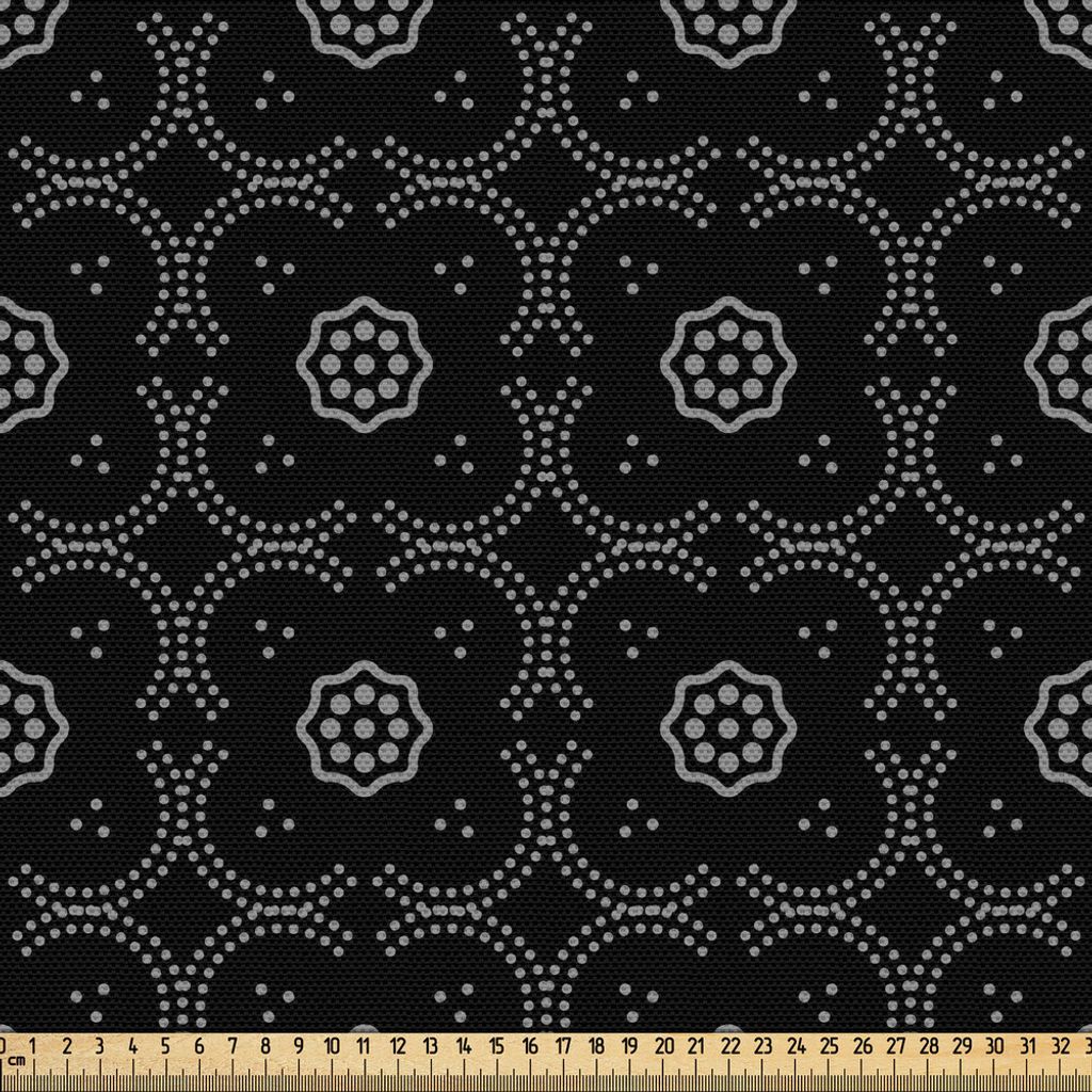 ABAKUHAUS Blumen Gewebe als Meterware, Gepunktete Altertümlich Mosaik-Entwurf in Schwarz und Grautöne mit Kurvige Motive, 3 M (148 x 300 cm), Sch...