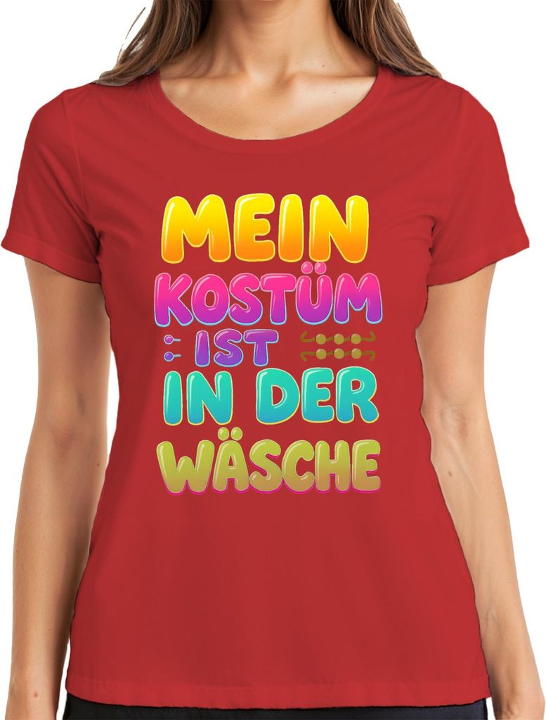 Mein Kostüm ist in der Wäsche lustig Fasching Karneval Geschenk Damen T-Shirt, Rot, S