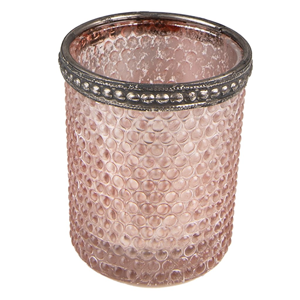 Clayre & Eef Teelichthalter Ø 6x6 cm Rosa Glas Metall Produktbild 1