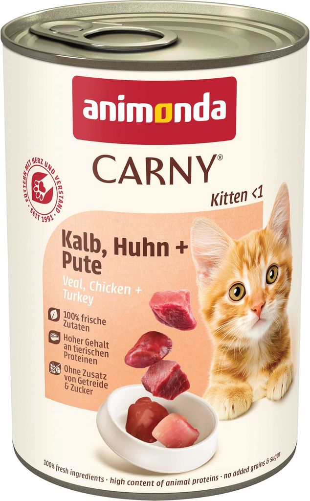 animonda Carny Katzen Nassfutter Kitten, Huhn + Pute, 12 x 400g, getreidefrei, ohne Zucker