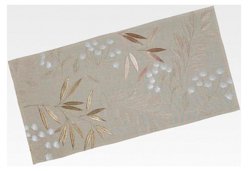 Tischdecke Mitteldecke Tischläufer beige hellbraun mit Blätterstickerei in Leinenoptik verschiedene Größen (35 x 70 cm)