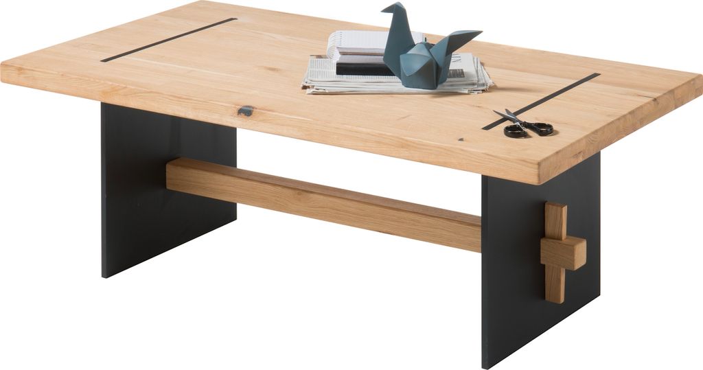 Couchtisch MARES 110 x 60 cm Eiche massiv Tischbeine Metall