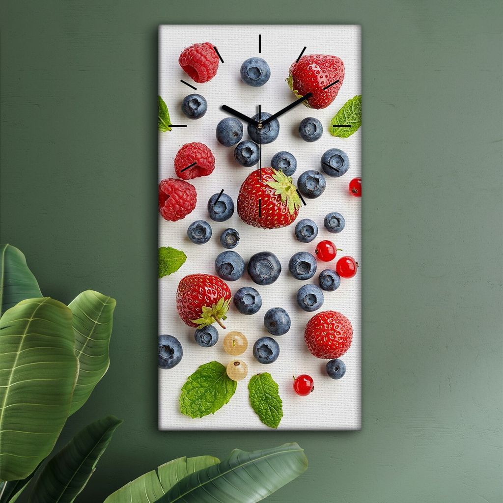 Wohnzimmer Leinwand Uhr Geräuschlos Küche 30x60 Weiße, Früchte, Motive, schwarze Zeiger