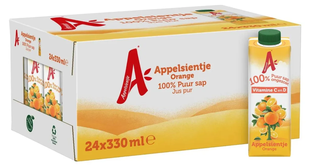 Appelsientje jus d'orange pack de 24 x 33 cl boîtes pur jus de fruits