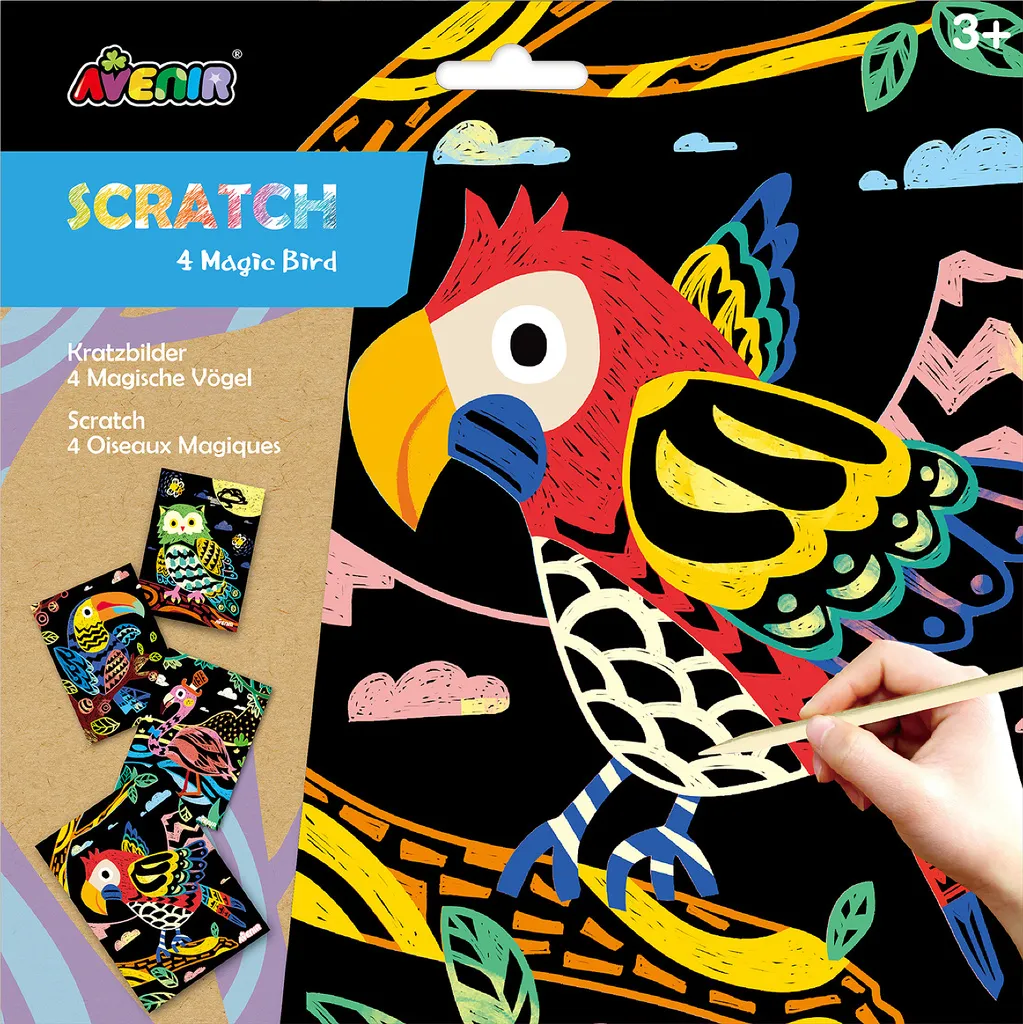 Scratch Magic Birds - Kit de Cartes à Gratter Oiseaux Multicolores - 4