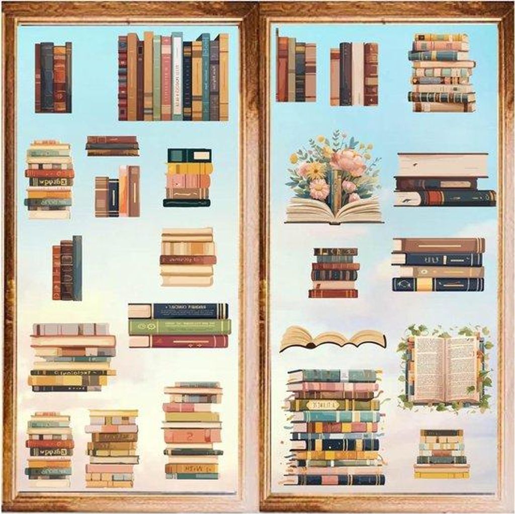 Allecto entfernt Muursticker Lezen Boek Venster Art Print Zelfklevend Vinyl Studie Decals Kleurrijk Dubbelzijdig Home Decor Translated to German: W...
