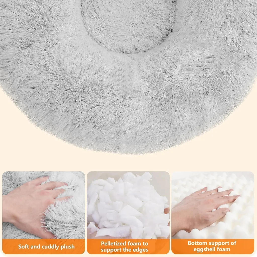 Coussin pour chien type donut gris clair corbeille douillette 70 cm