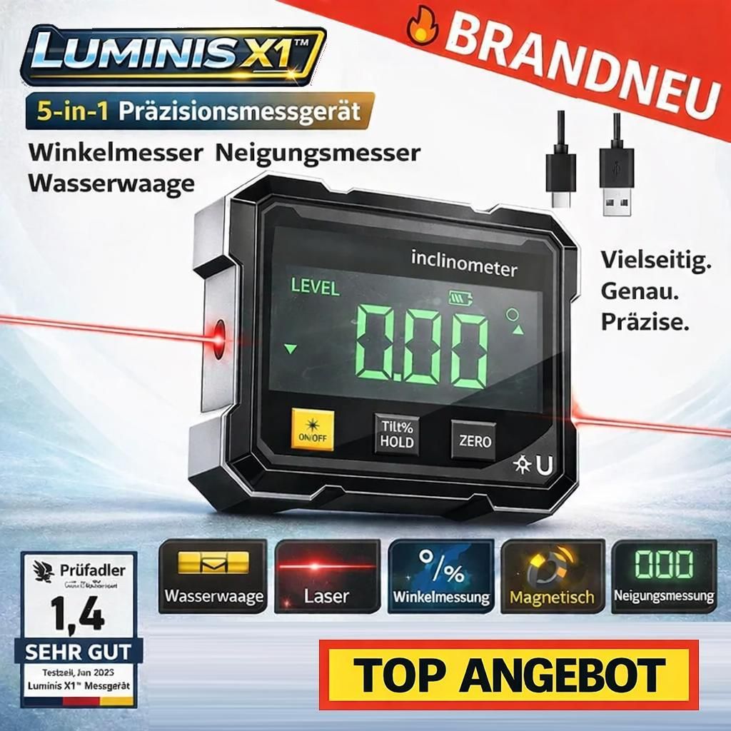 Luminis X1 5-in-1 Präzisionsmessgerät Winkelmesser Neigungsmesser Wasserwaage