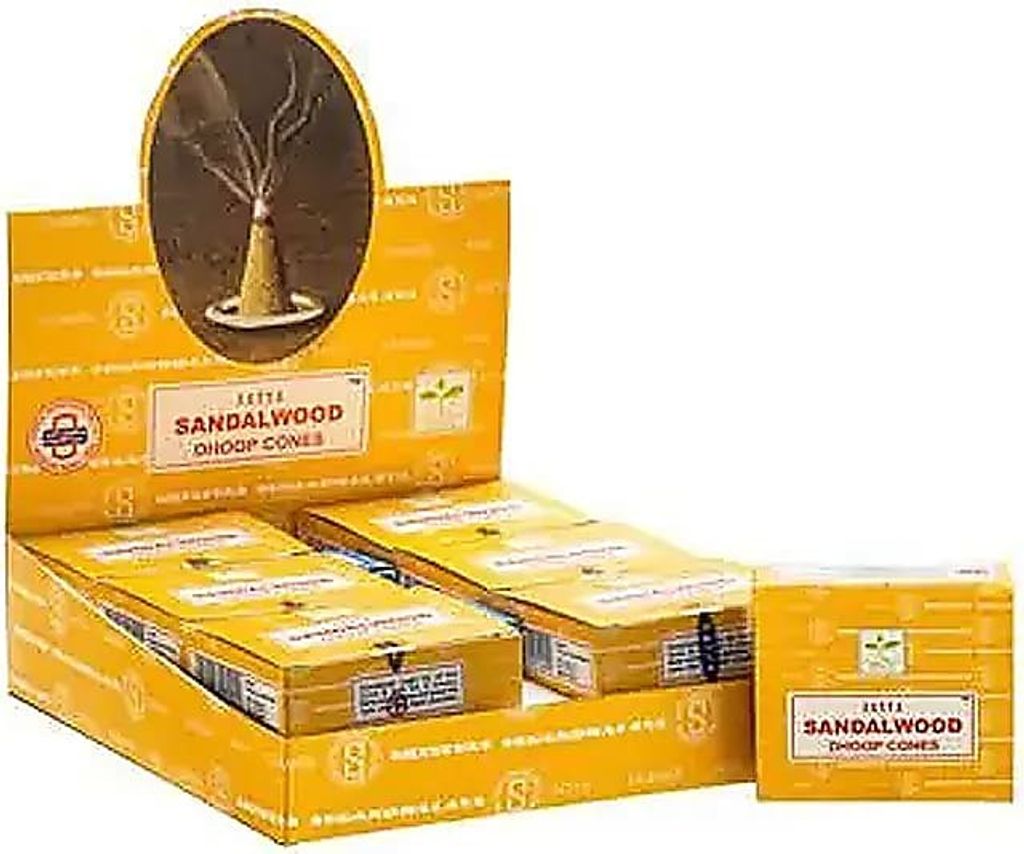 Räucher Set Räucherkegel Satya Sandelholz -- 20 g + Lotus Teelichthalter indigo