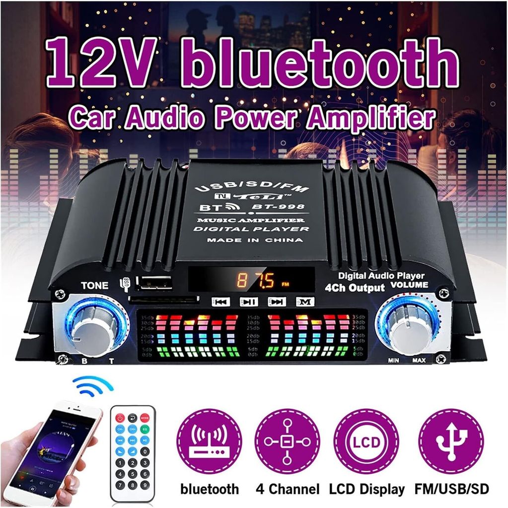 1600W HiFi 4-Kanal Verstärker, Bluetooth 5.0 Stereo Produktbild 2