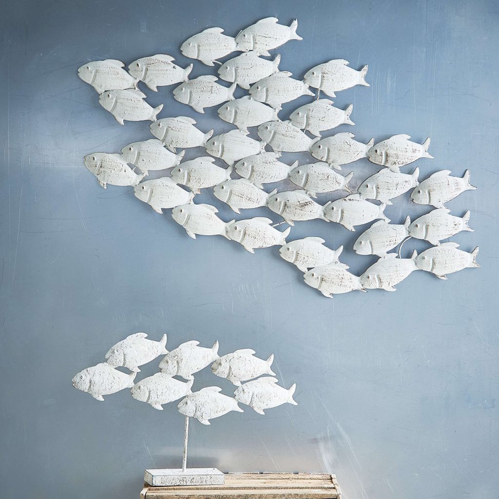 Wandobjekt Wandbild Wanddeko Fischschwarm grau Eisen L 97 Produktbild 7
