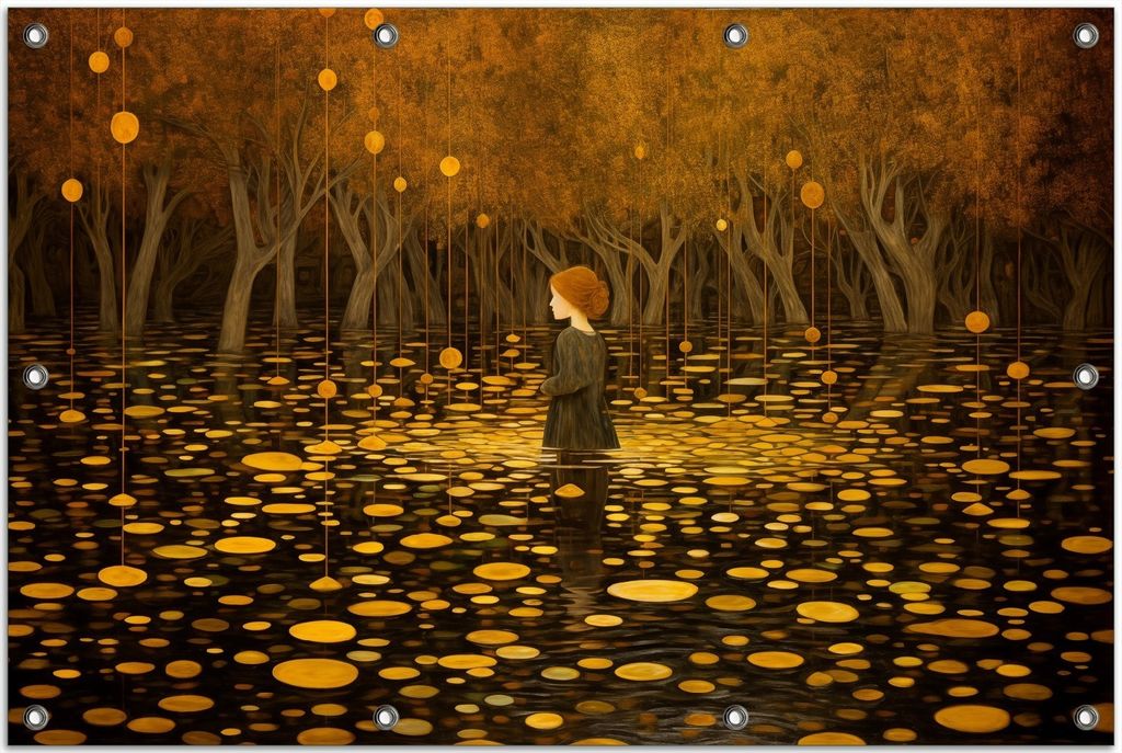 Wallario Outdoor-Poster für Garten oder Balkon, Motiv Goldener Wald, in ca. 80 x 120 cm