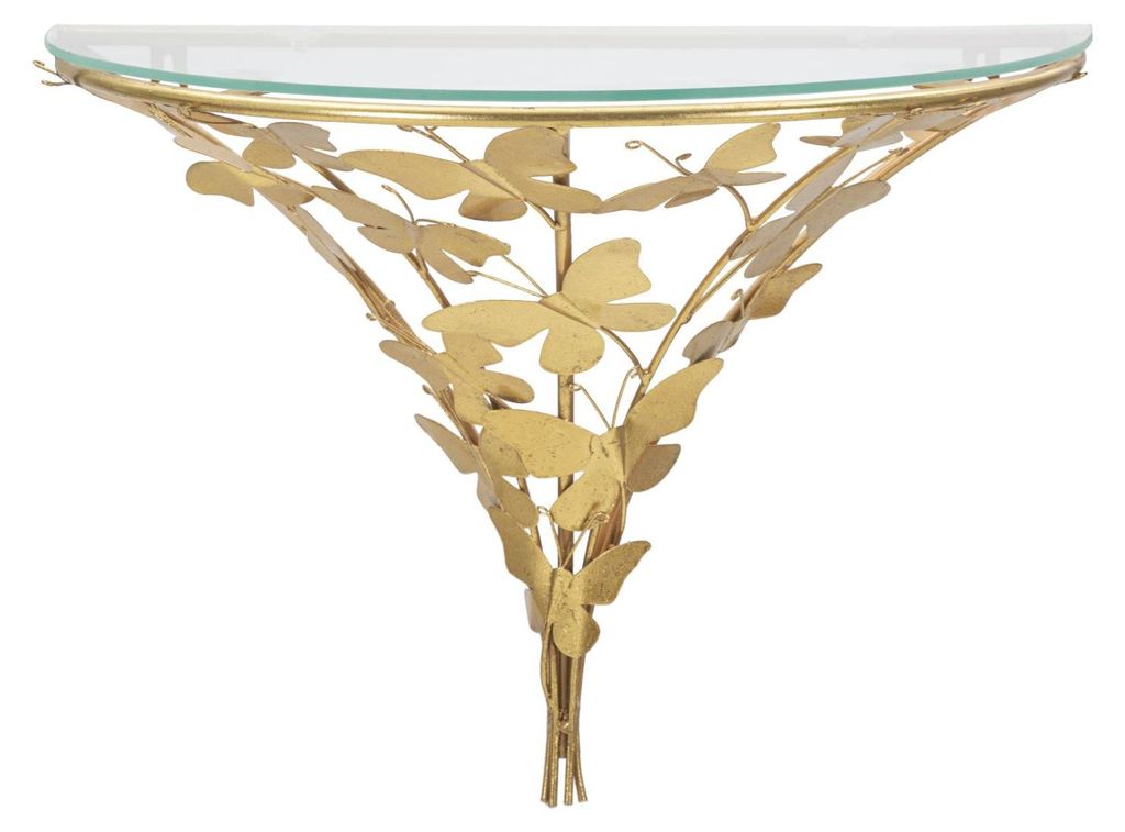 Mesa de noche con motivos de mariposas, hierro y cristal, Imagen del producto 