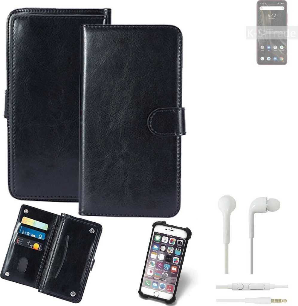 K-S-Trade 360° Hülle kompatibel mit UMIDIGI Power 3 inkl. Headphones schwarz Kunstleder Case BookCase WalletCase Kunstlederederhülle Handyhülle,