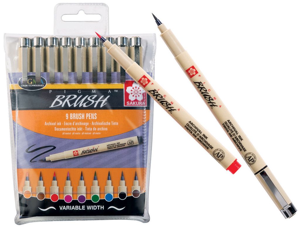 Sakura - Fijne marker met penseelkop, Pigma, etui met 9 Productafbeelding 