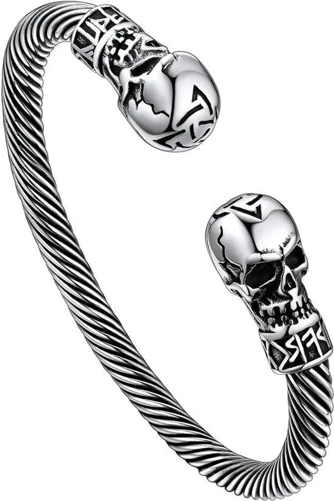 Bracelet viking en acier noir et or pour homme avec tête de loup sauvage