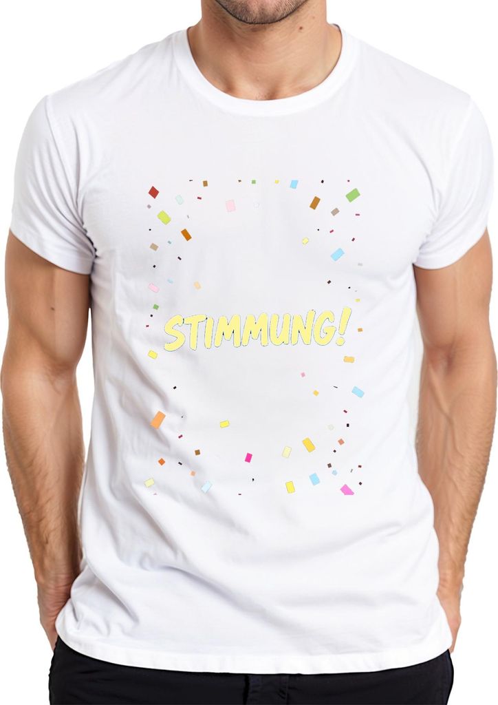 STIMMUNG! Konfetti Party Feier Geburtstag Geschenk Retro Spaß Herren T-Shirt, Weiß, L