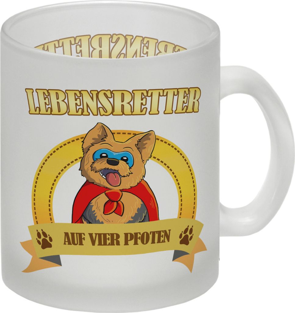 Glas Tasse mit Superheld - Yorkshire Terrier - Lebensretter auf vier Pfoten