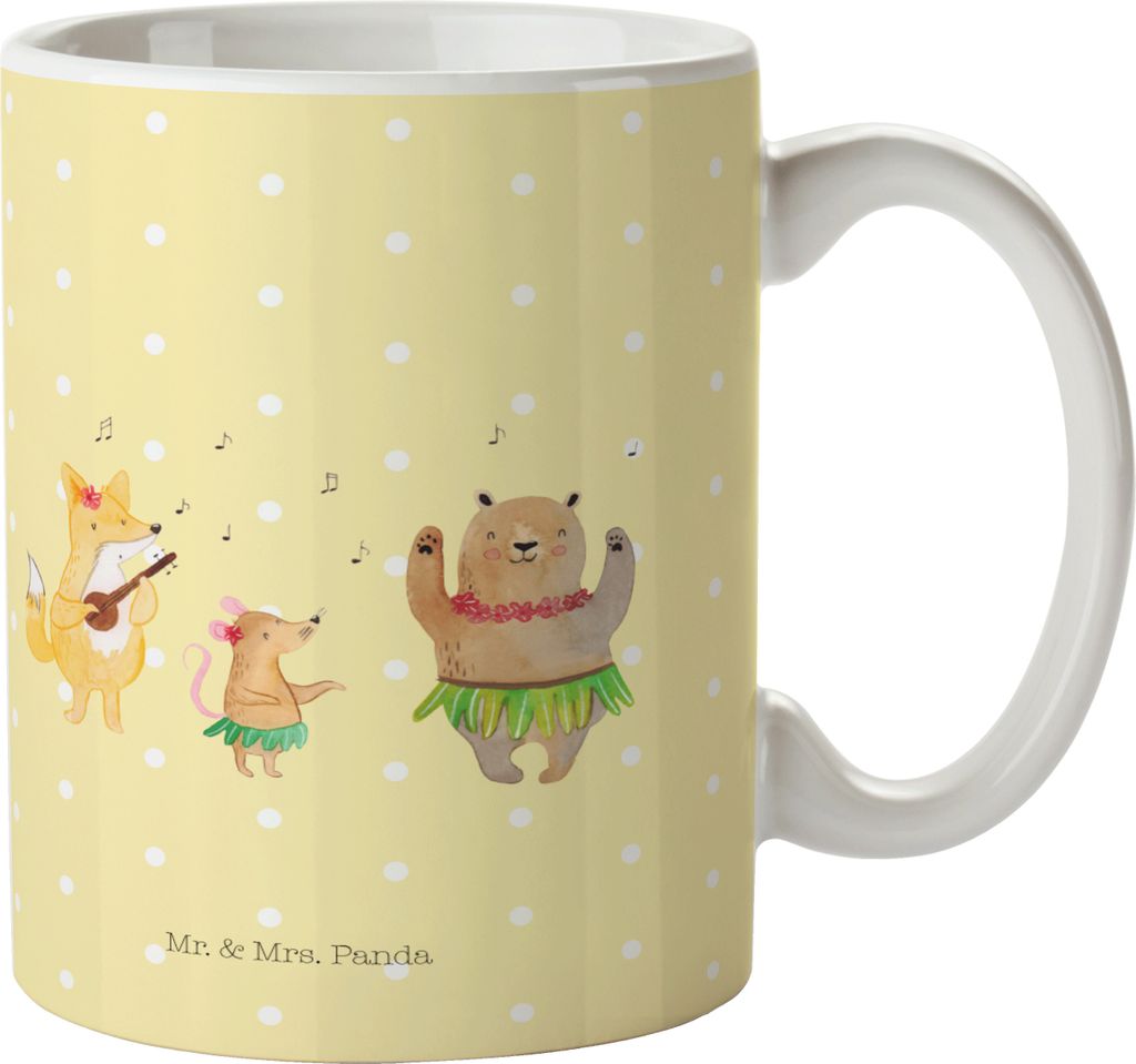 Mr. & Mrs. Panda haferl Waldtiere Aloha - Gelb Pastell - Geschenk, Wald, Leben, Teebecher, Igel, Hase, Tiere, Kaffeetasse, Musik, Bär, Trinkbecher...