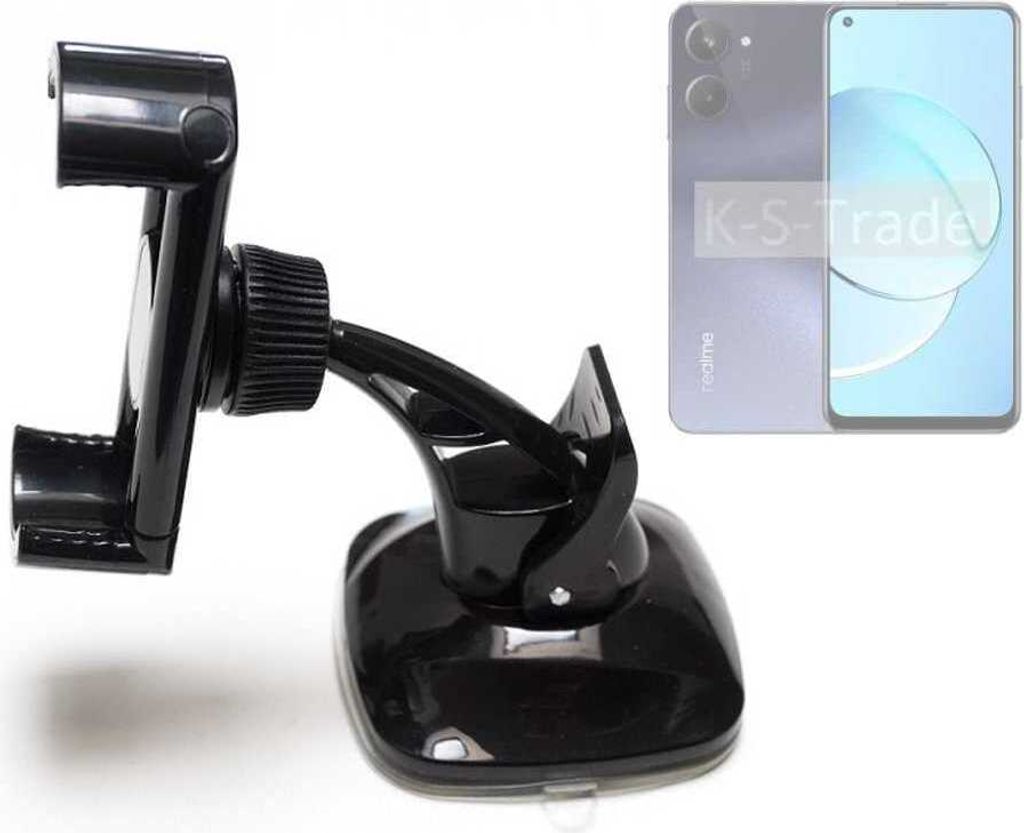 K-S-Trade kompakte Handy-Halterung Windschutzscheibe kompatibel mit Realme 10 Armaturenbrett schwarz Autohalterung KFZ Halter Scheiben-Halterung