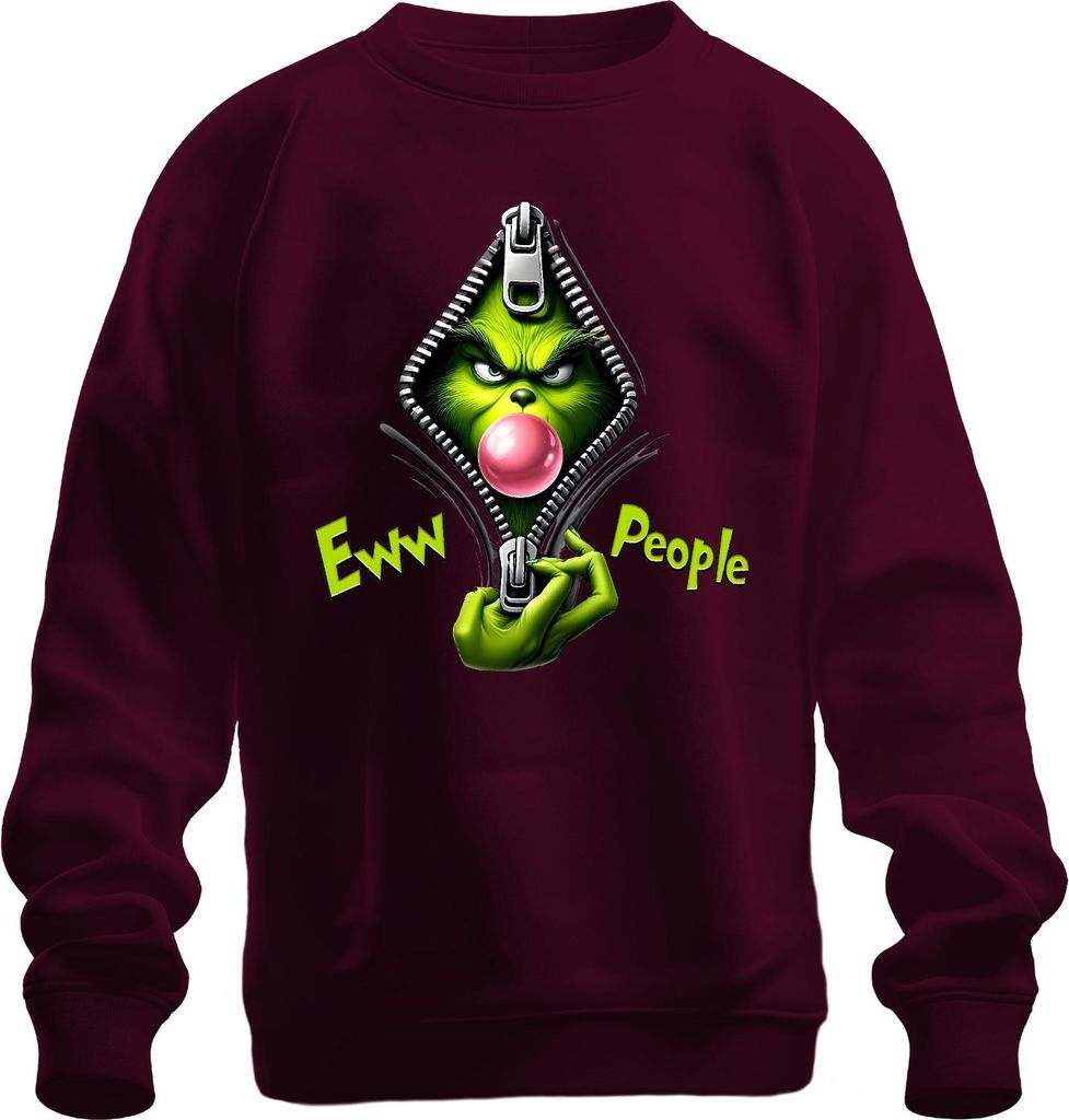 Eww People grünes Gesicht Reißverschluss Kaugummi sarkastisch Uni Sweatshirt Pullover, Burgundy, L