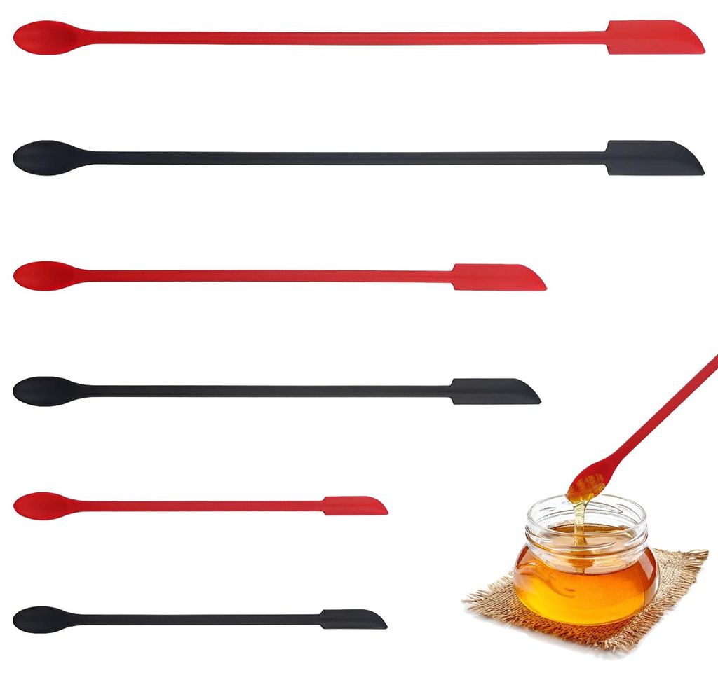 6-teiliges Silikonspatel-Set, Mini-Teigschaber, lebensmittelechtes Silikon mit Edelstahlkern, schwarz + rot, Länge: 15,4–30,4 cm