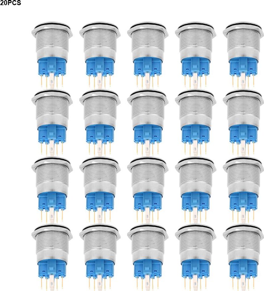 20 Stück 22 mm selbstverriegelnder Flachringkopf mit leichtem Edelstahl-Knopfschalter (blau)