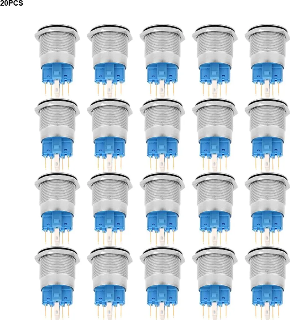 20 Boutons-poussoirs 22mm en Acier Inoxydable à Verrouillage Bleu
