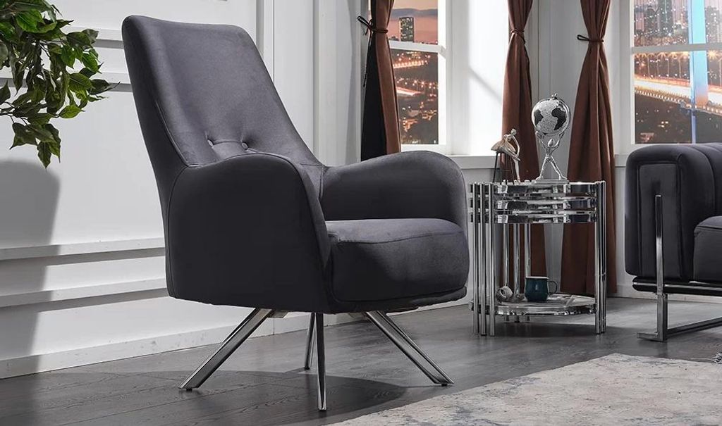 Luxus Sessel Grau Polstermöbel Wohnzimmer Design Polster Sitz Modern Stil