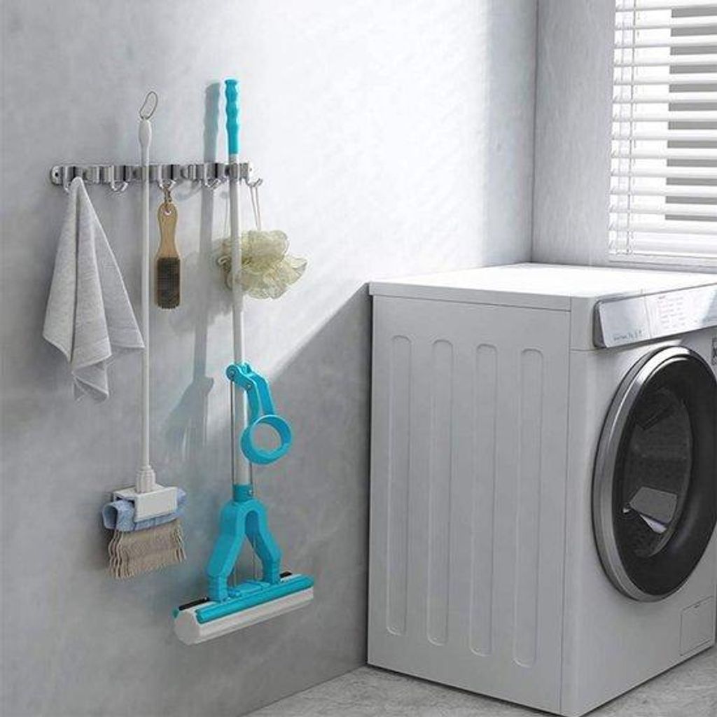 Organizer für Bürsten und Schrubber, Edelstahl, für Haus, Küche, Garage (4 Positionen und 5 Haken)