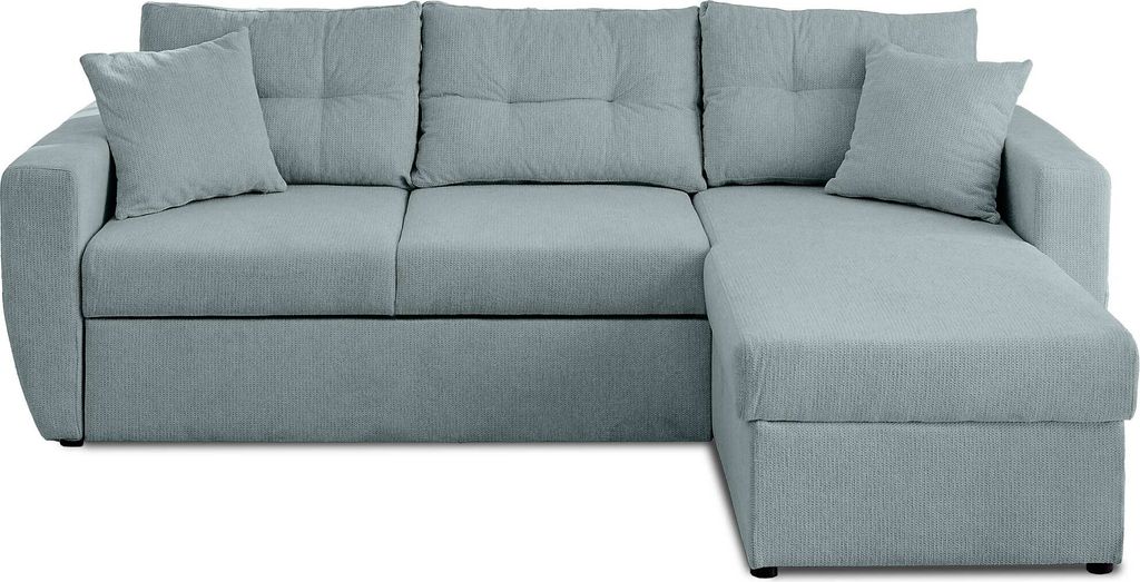 Best Möbel Astoria - beidseitig montierbar 4-Sitzer - Schlaffunktion und Bettkasten - aus strukturiertem Stoff , Blau