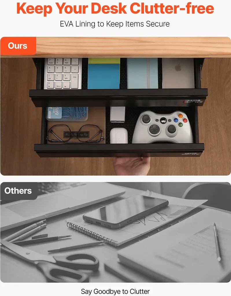 Rangement sous bureau suspendu en métal noir avec double compartiment - 6
