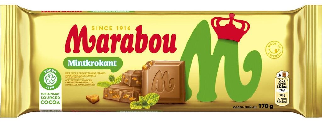 Marabou, barrita crujiente de menta, 170g Imagen del producto 