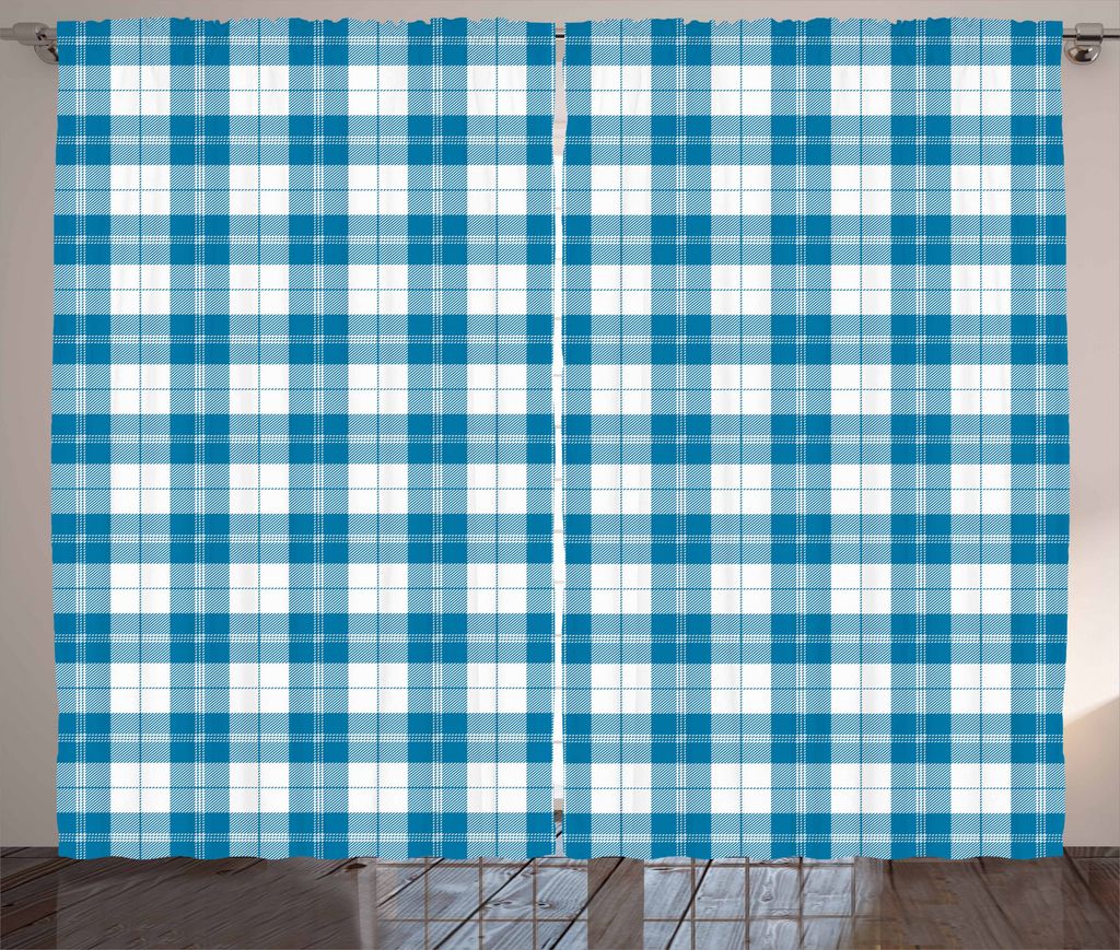 ABAKUHAUS Blau und weiß Rustikaler Gardine, Scottish Checkered, Schlafzimmer Kräuselband Vorhang mit Schlaufen und Haken, 280 x 175 cm, Blau und ...